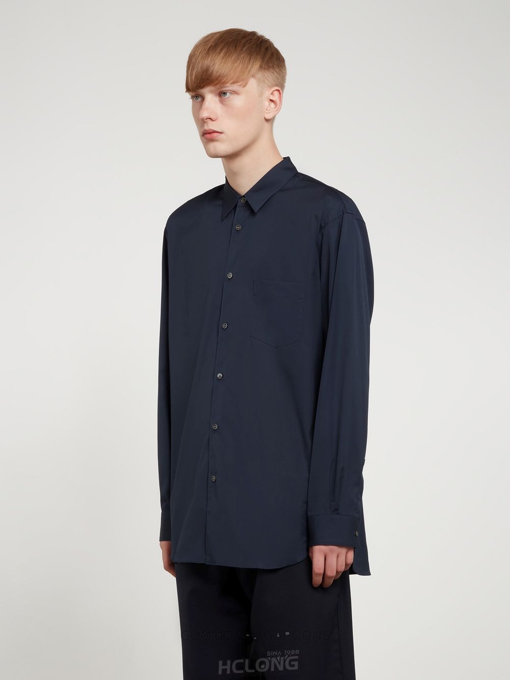 Comme Des Garcons CDG Shirt Forever - Klassische Fit Woven Baumwoll Shirt Oberteile Navy | 34298-LCQJ