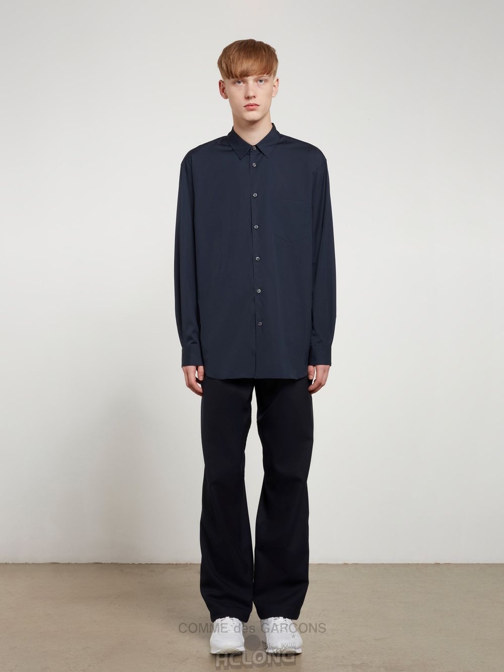 Comme Des Garcons CDG Shirt Forever - Klassische Fit Woven Baumwoll Shirt Oberteile Navy | 34298-LCQJ