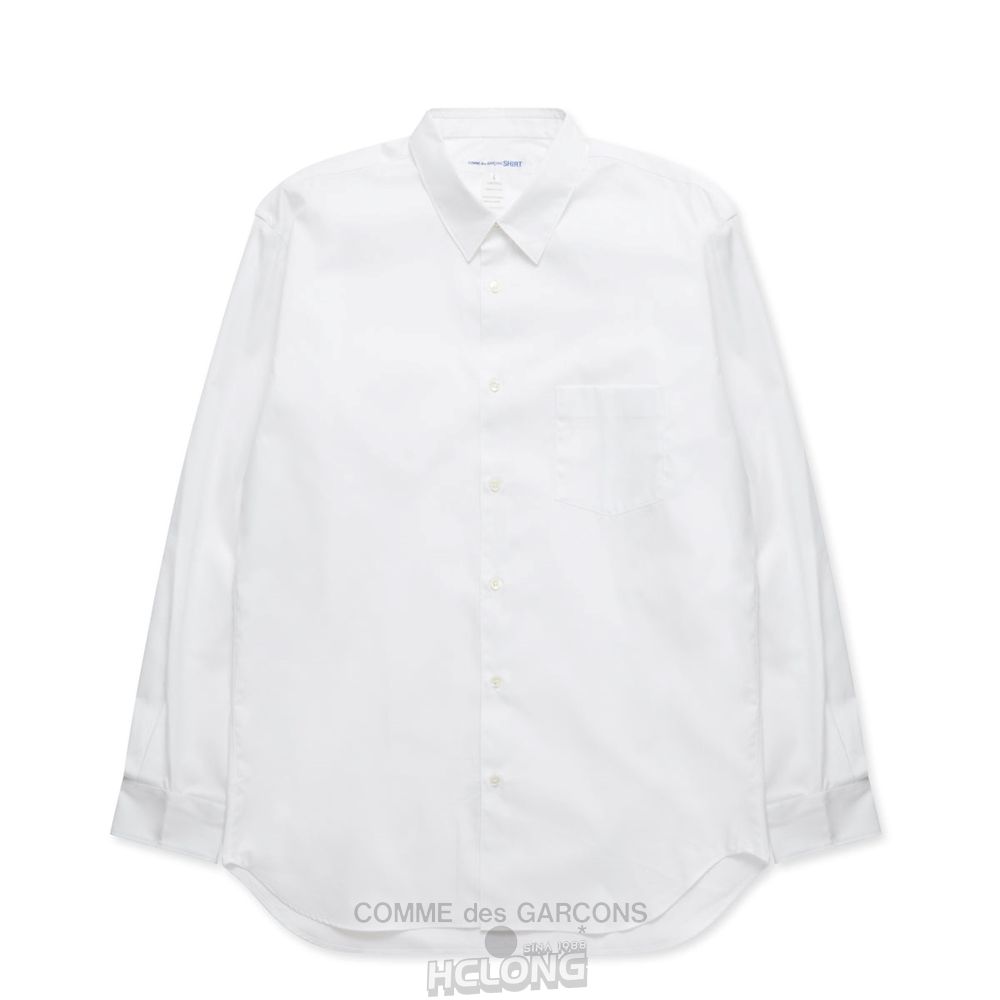 Comme Des Garcons CDG Shirt Forever - Klassische Fit Woven Baumwoll Shirt Oberteile Weiß | 41630-TQIU