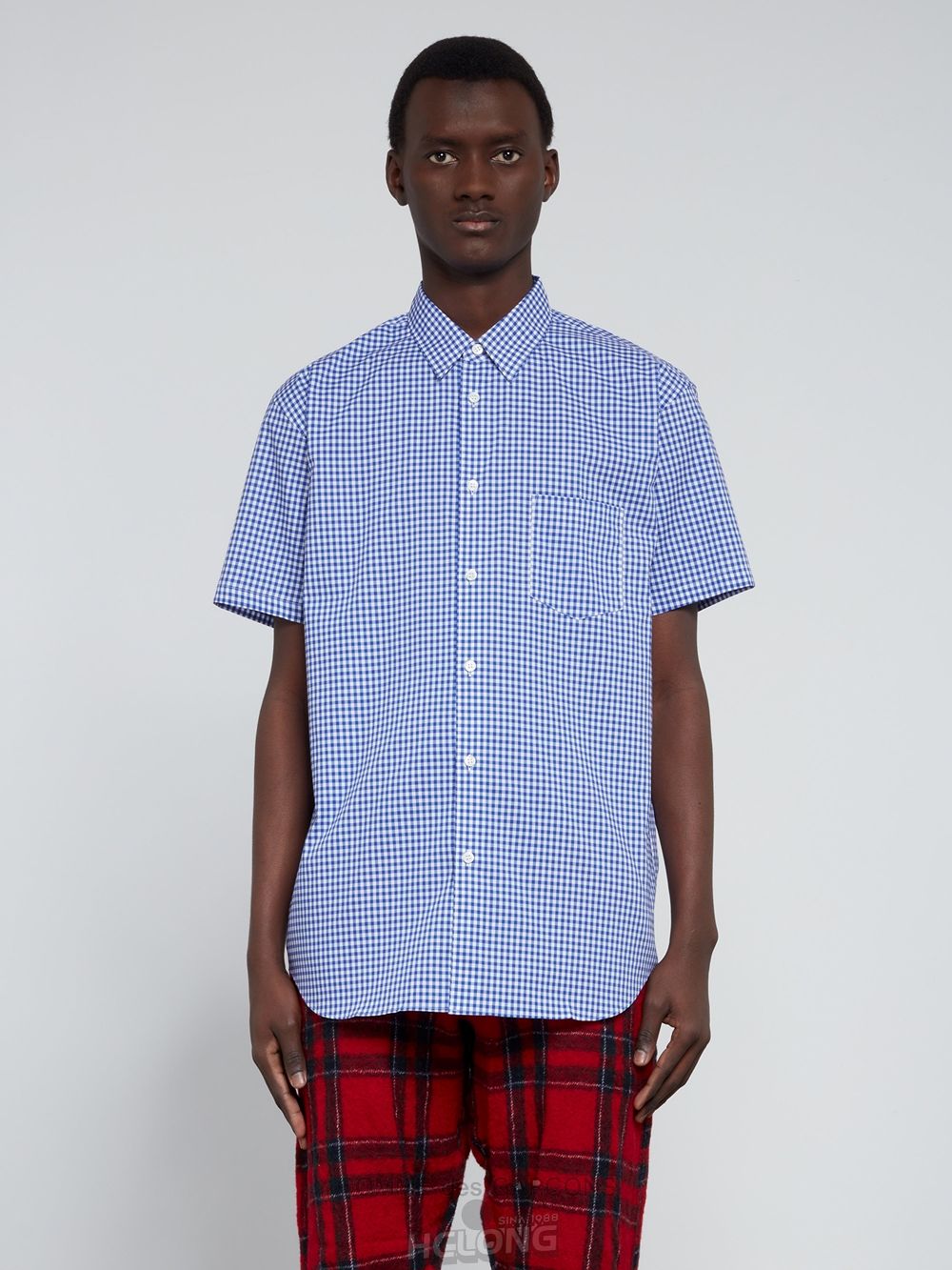 Comme Des Garcons CDG Shirt Forever - Klassische Fit Checked Kurzes Sleeve Shirt Oberteile Blau | 53621-GQOF