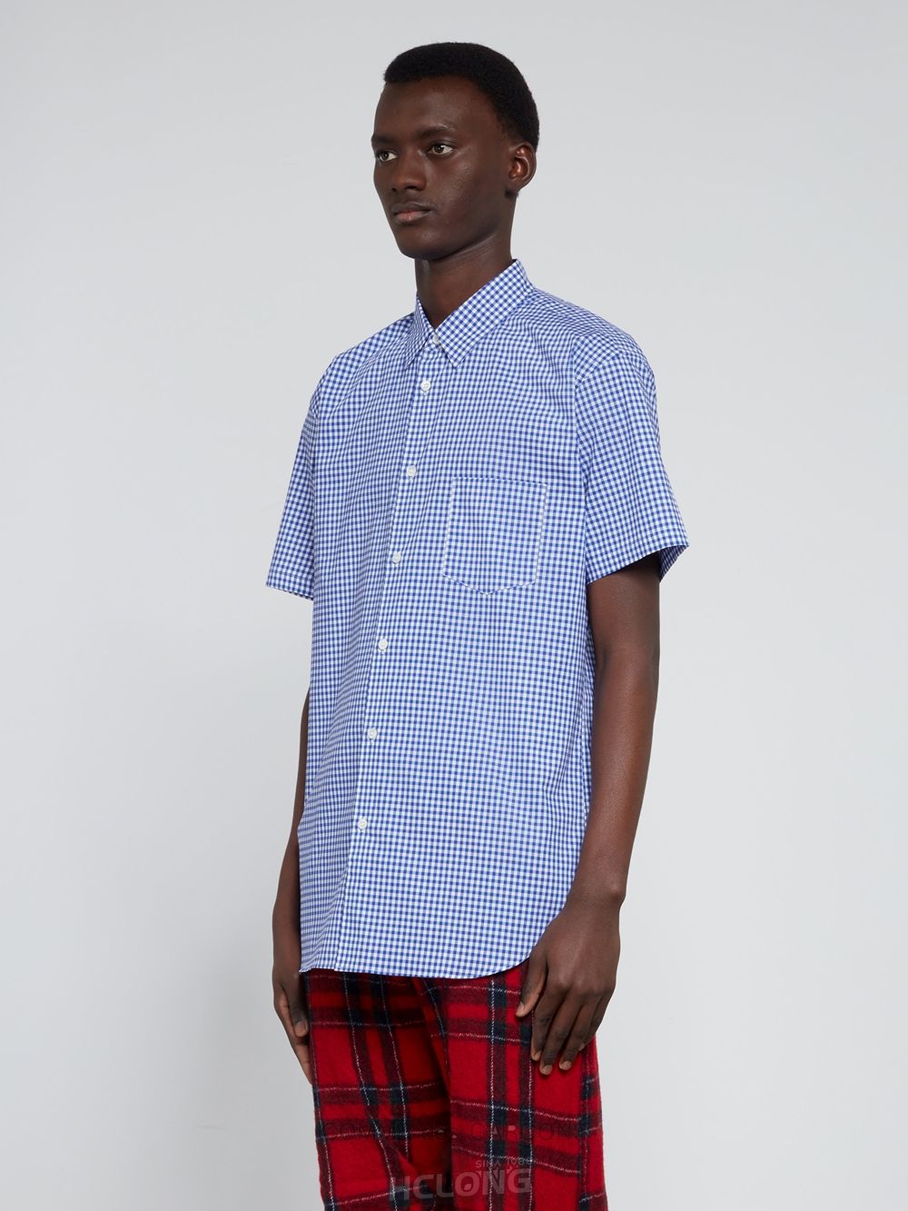 Comme Des Garcons CDG Shirt Forever - Klassische Fit Checked Kurzes Sleeve Shirt Oberteile Blau | 53621-GQOF