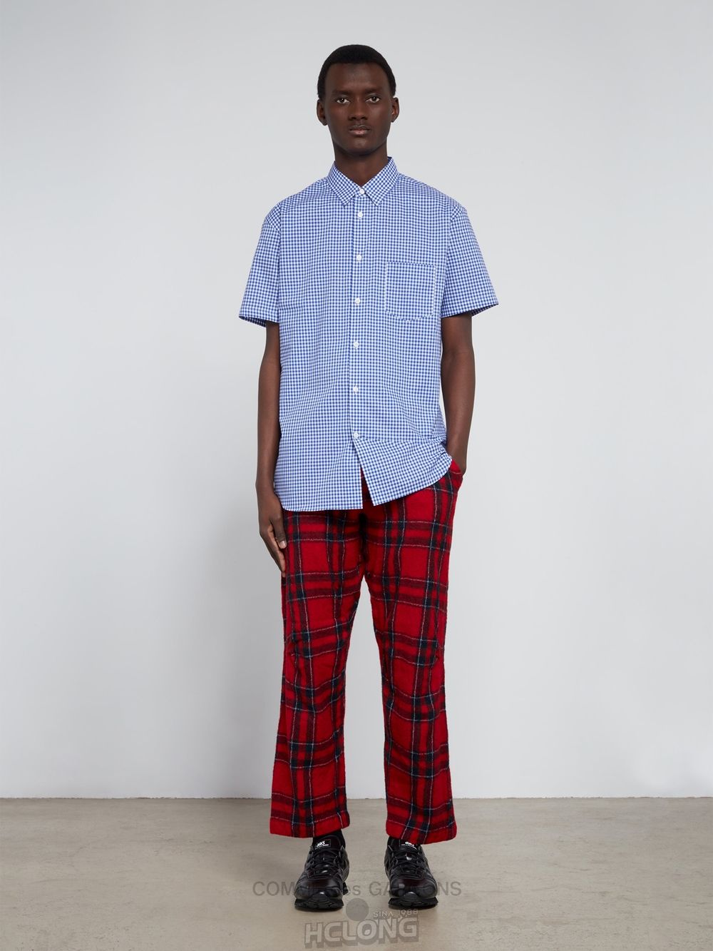 Comme Des Garcons CDG Shirt Forever - Klassische Fit Checked Kurzes Sleeve Shirt Oberteile Blau | 53621-GQOF
