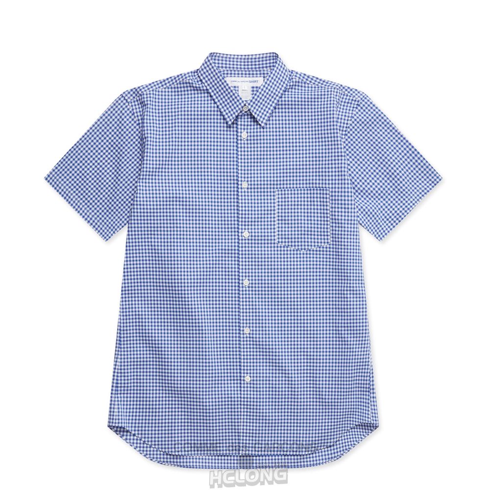 Comme Des Garcons CDG Shirt Forever - Klassische Fit Checked Kurzes Sleeve Shirt Oberteile Blau | 53621-GQOF