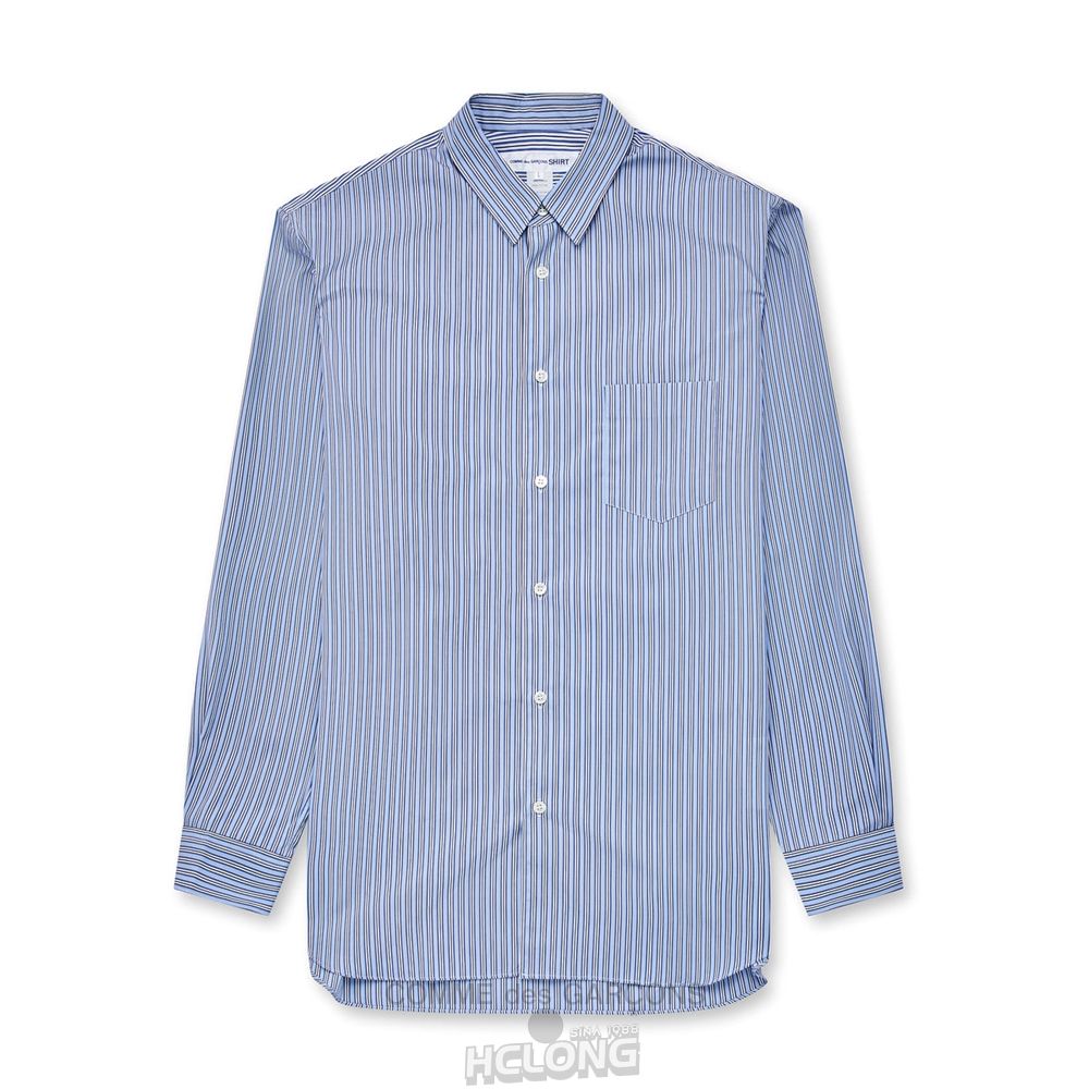 Comme Des Garcons CDG Shirt Forever - Klassische Fit Gestreift Poplin Shirt Oberteile Streifen | 61750-RXOI