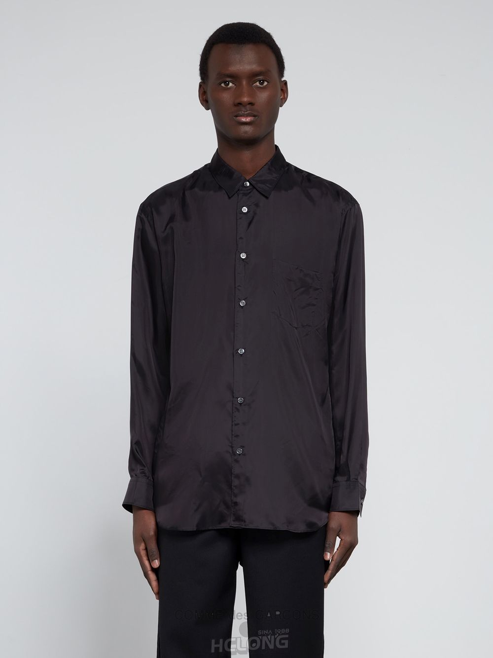 Comme Des Garcons CDG Shirt Forever - Klassische Fit Cupro Shirt Oberteile Schwarz | 62704-ZOKG