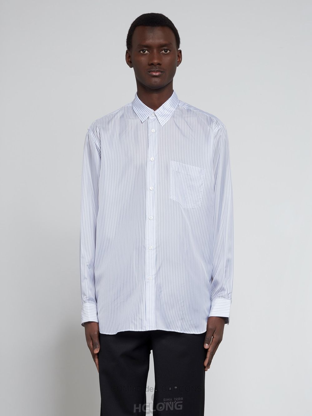 Comme Des Garcons CDG Shirt Forever - Klassische Fit Cupro Shirt Oberteile Streifen | 72104-BRNK