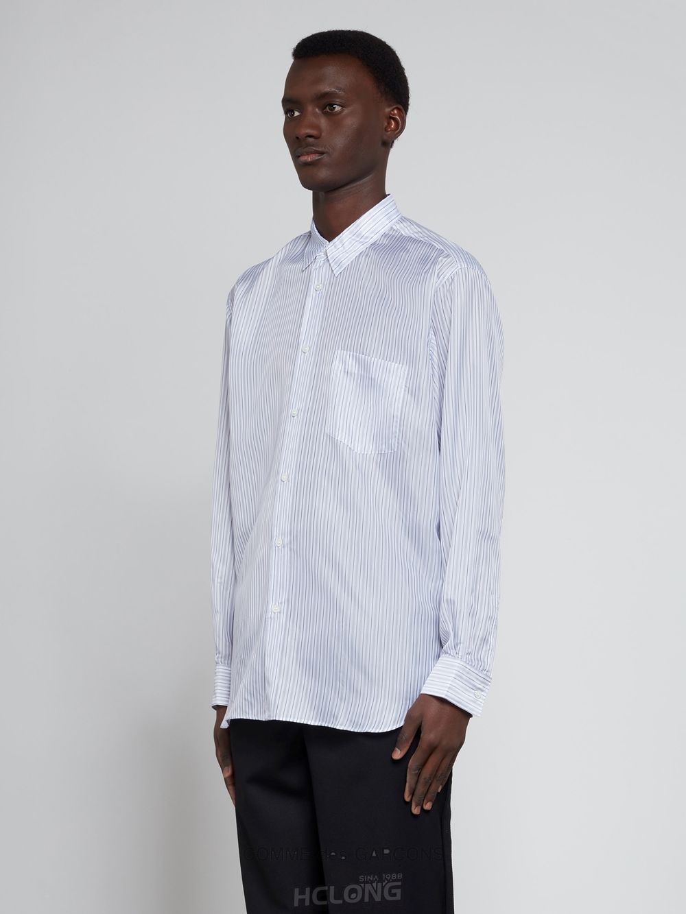 Comme Des Garcons CDG Shirt Forever - Klassische Fit Cupro Shirt Oberteile Streifen | 72104-BRNK