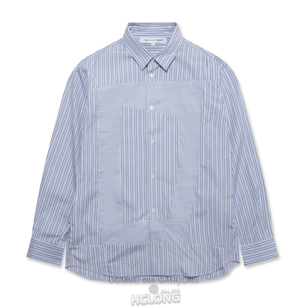 Comme Des Garcons CDG Shirt Forever - Klassische Fit Square Patchwork Stripe Shirt Oberteile Stripe/Mix | 76592-FOST