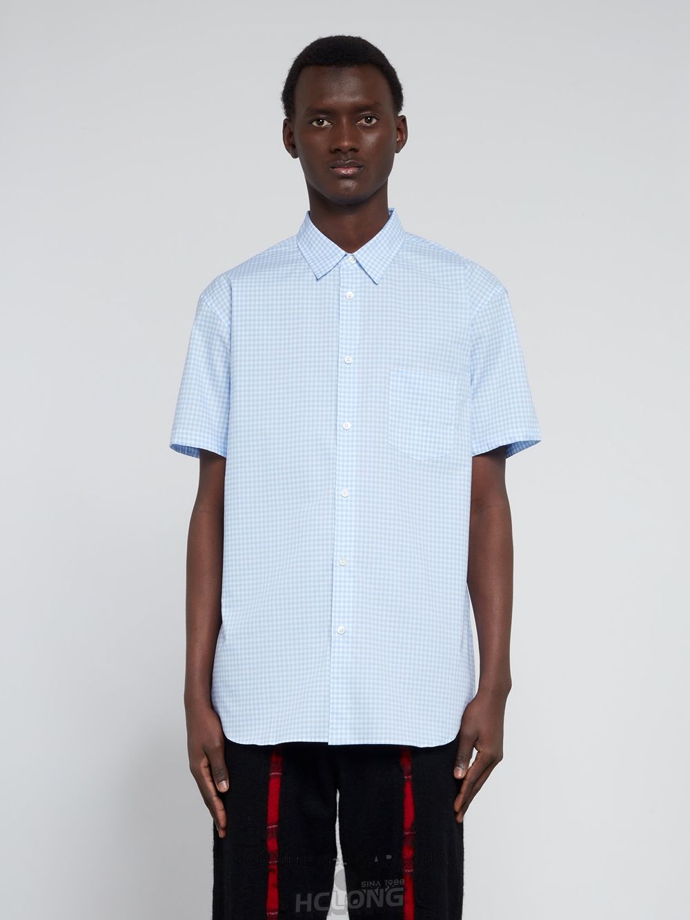 Comme Des Garcons CDG Shirt Forever - Klassische Fit Checked Kurzes Sleeve Baumwoll Shirt Oberteile Blau | 83240-PHZF