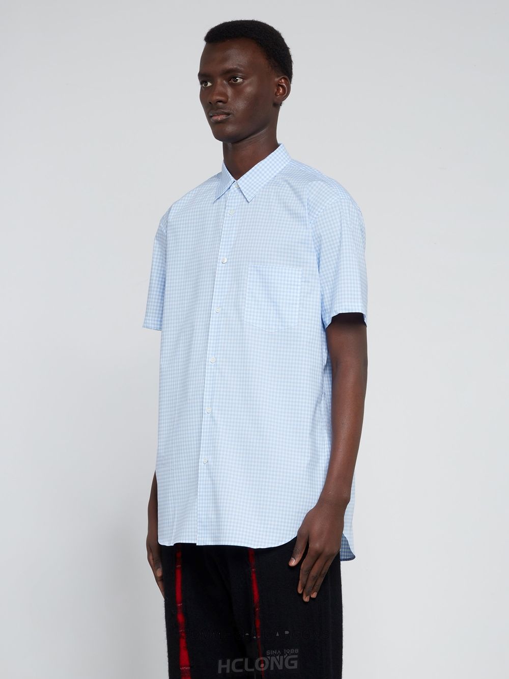 Comme Des Garcons CDG Shirt Forever - Klassische Fit Checked Kurzes Sleeve Baumwoll Shirt Oberteile Blau | 83240-PHZF