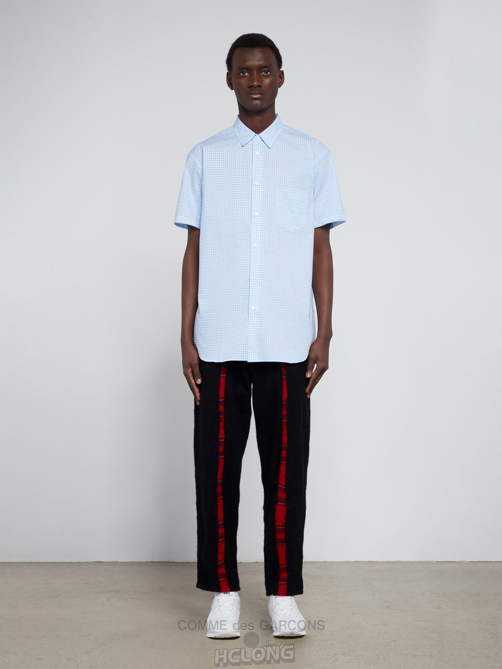 Comme Des Garcons CDG Shirt Forever - Klassische Fit Checked Kurzes Sleeve Baumwoll Shirt Oberteile Blau | 83240-PHZF