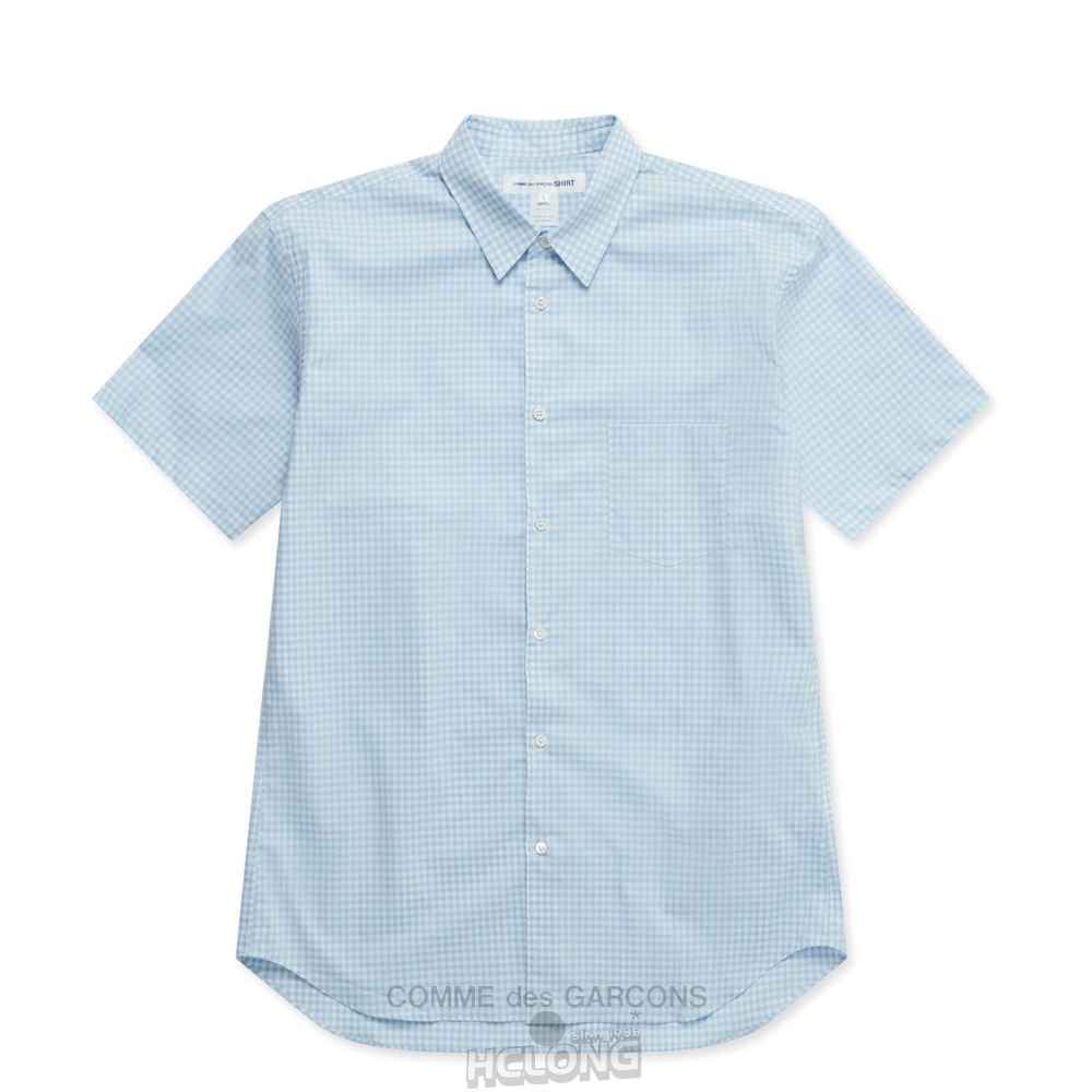 Comme Des Garcons CDG Shirt Forever - Klassische Fit Checked Kurzes Sleeve Baumwoll Shirt Oberteile Blau | 83240-PHZF