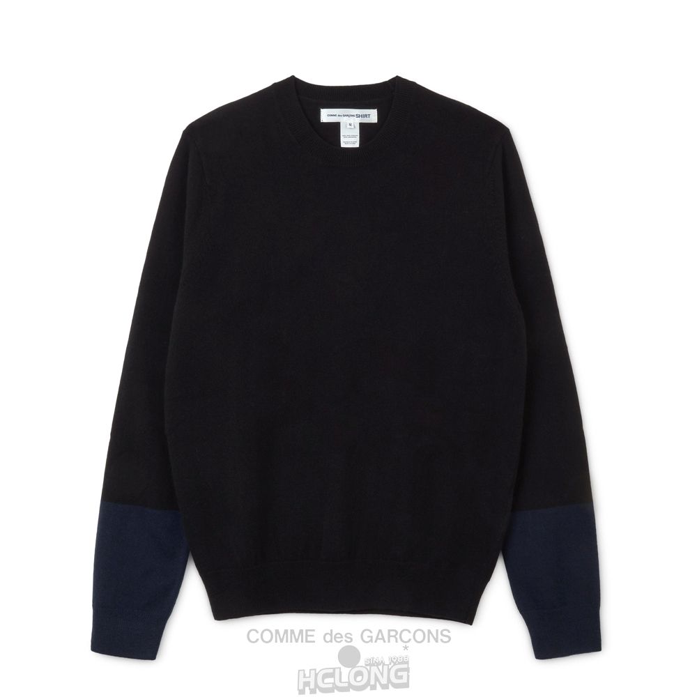 Comme Des Garcons CDG Shirt Forever - Round Neck Contrast Jumper Strickwaren Schwarz Navy | 10264-LBTH