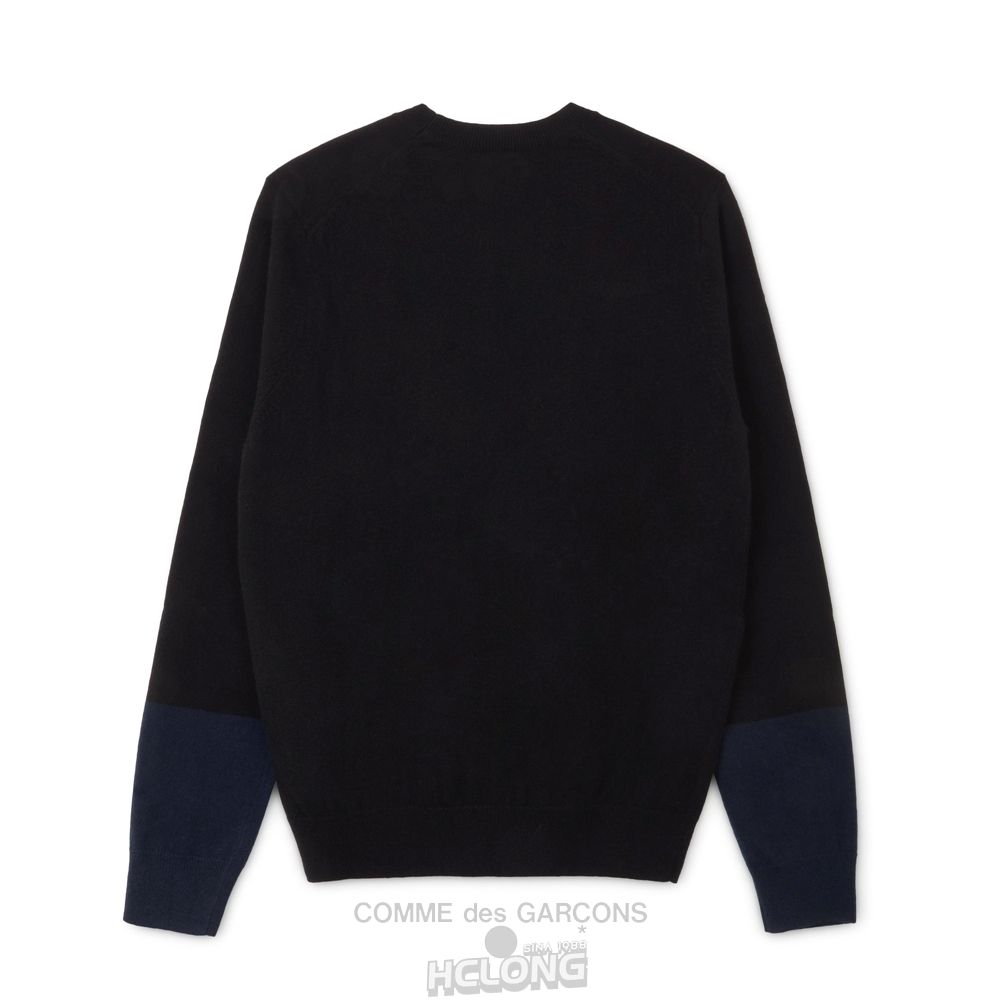 Comme Des Garcons CDG Shirt Forever - Round Neck Contrast Jumper Strickwaren Schwarz Navy | 10264-LBTH