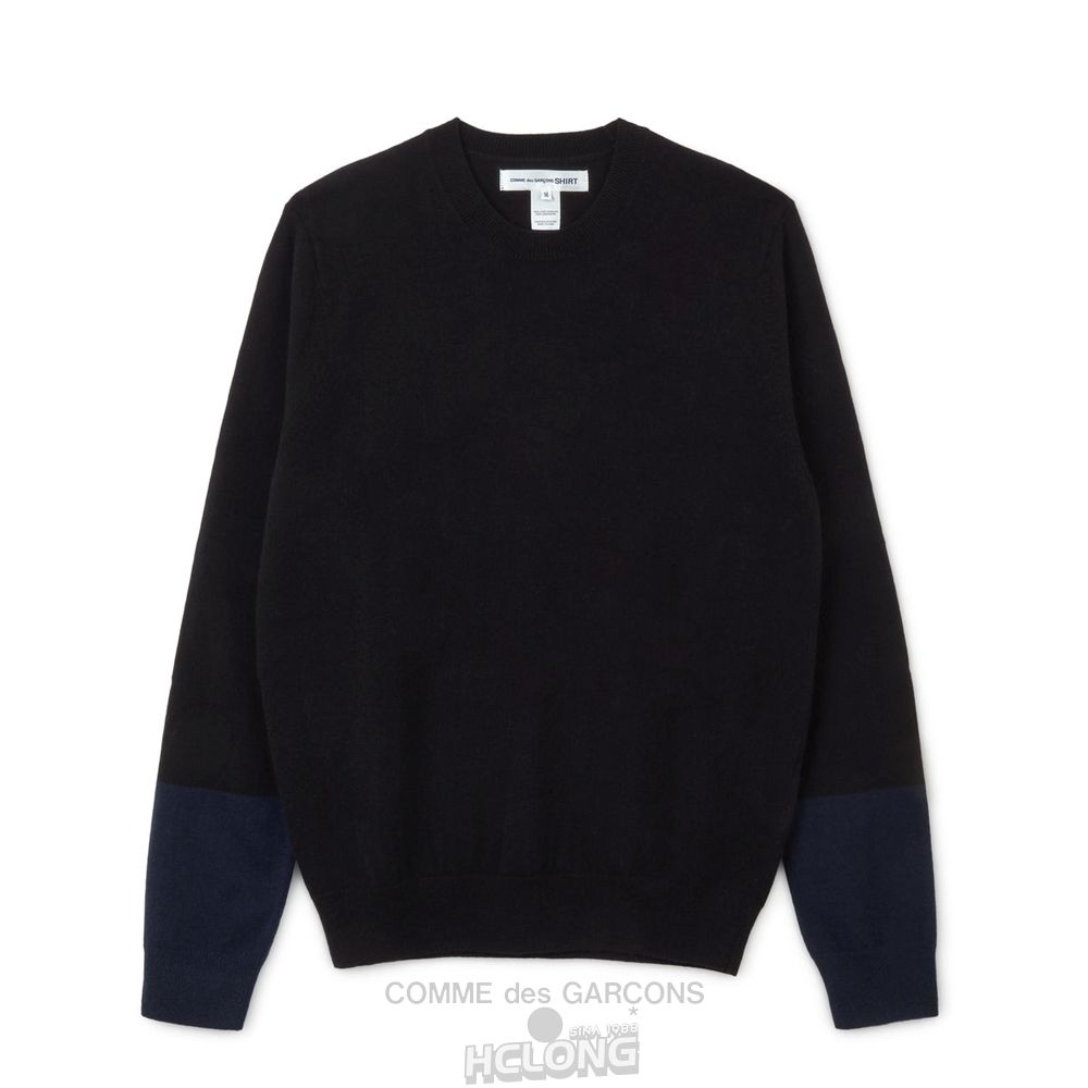 Comme Des Garcons CDG Shirt Forever - Round Neck Contrast Jumper Strickwaren Schwarz Navy | 10264-LBTH