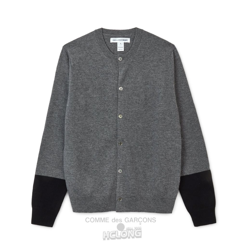 Comme Des Garcons CDG Shirt Forever - Round Neck Contrast Cardigan Strickwaren Grau Schwarz | 94580-PNVS