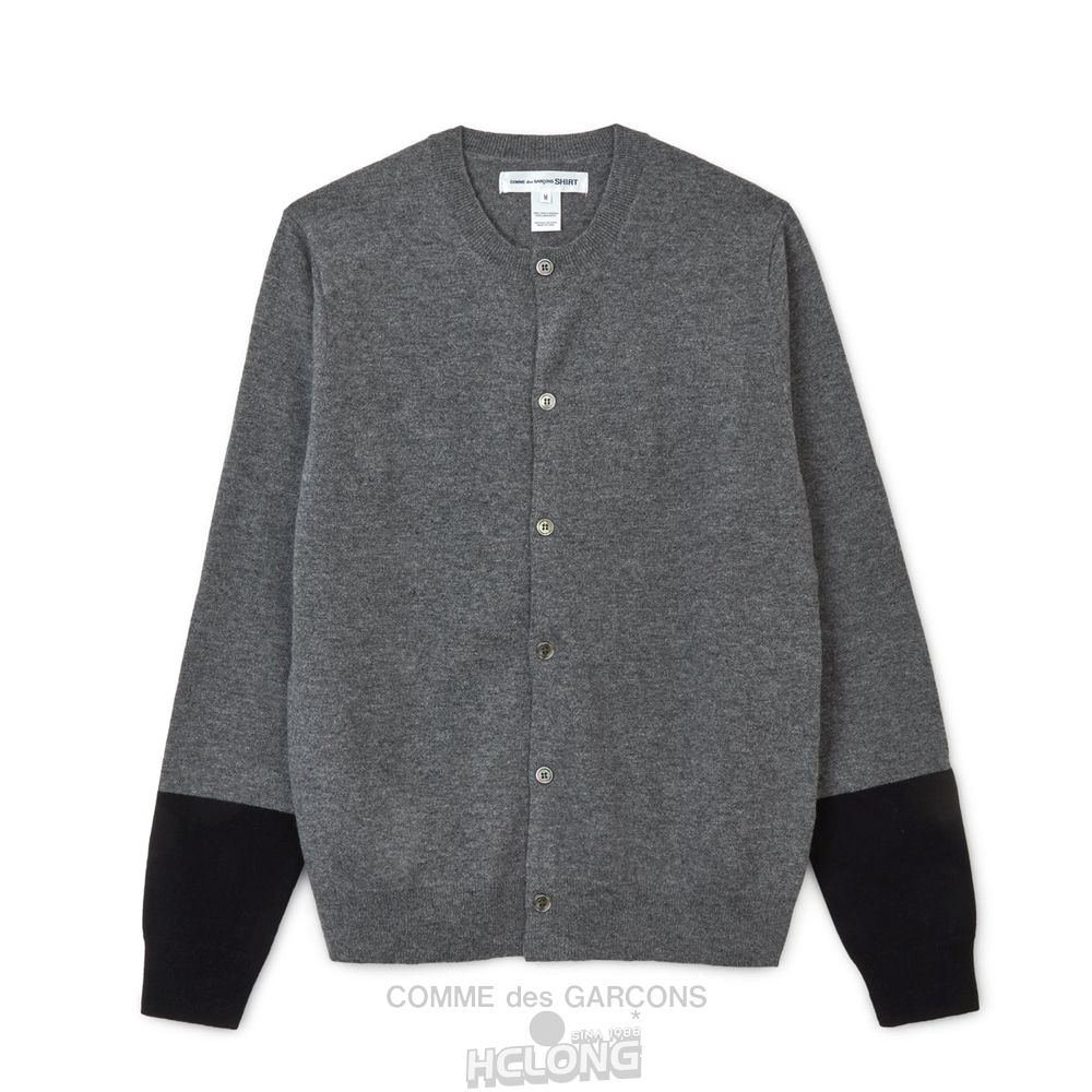 Comme Des Garcons CDG Shirt Forever - Round Neck Contrast Cardigan Strickwaren Grau Schwarz | 94580-PNVS