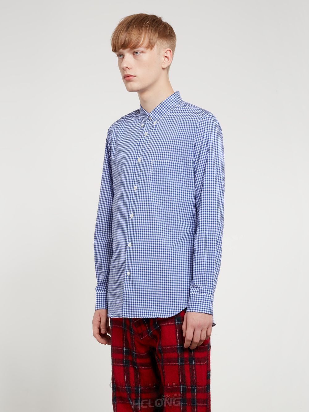 Comme Des Garcons CDG Shirt Forever - Slim Fit Button-Down Checked Shirt Oberteile Blau | 35174-RNIX