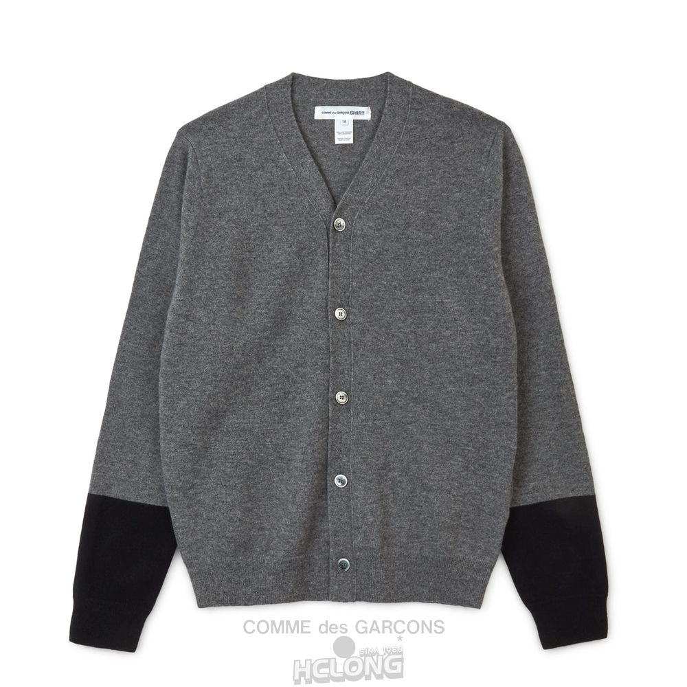 Comme Des Garcons CDG Shirt Forever - V-Neck Contrast Cardigan Strickwaren Grau Schwarz | 18792-JKHB