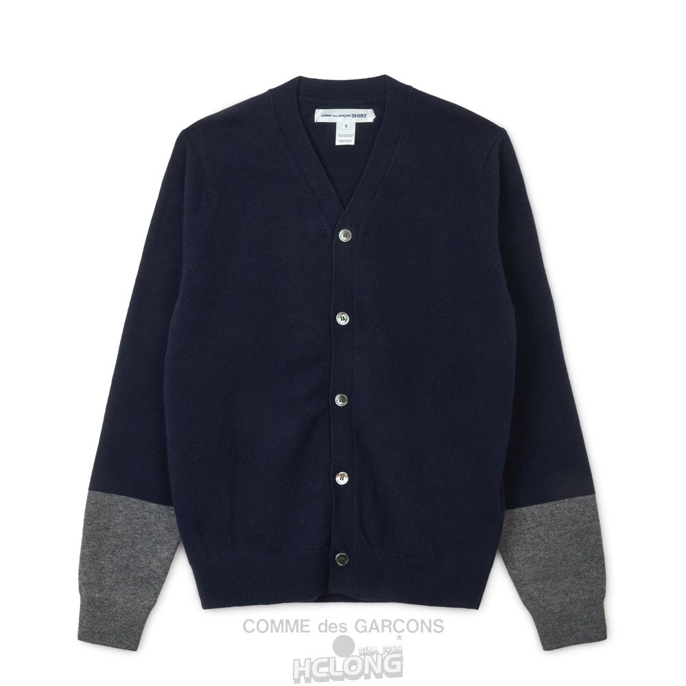 Comme Des Garcons CDG Shirt Forever - V-Neck Contrast Cardigan Strickwaren Navy Grau | 30768-INQV