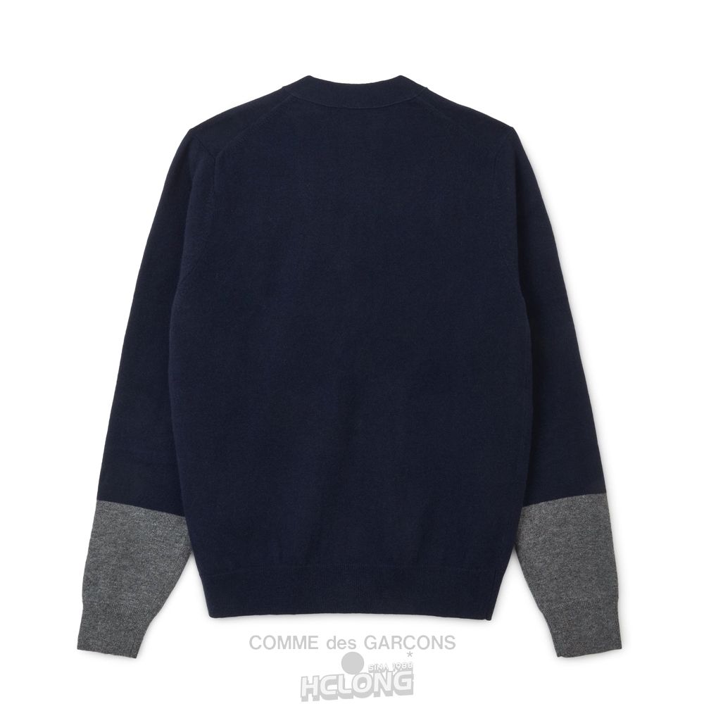 Comme Des Garcons CDG Shirt Forever - V-Neck Contrast Cardigan Strickwaren Navy Grau | 30768-INQV