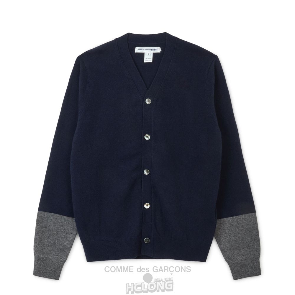 Comme Des Garcons CDG Shirt Forever - V-Neck Contrast Cardigan Strickwaren Navy Grau | 30768-INQV