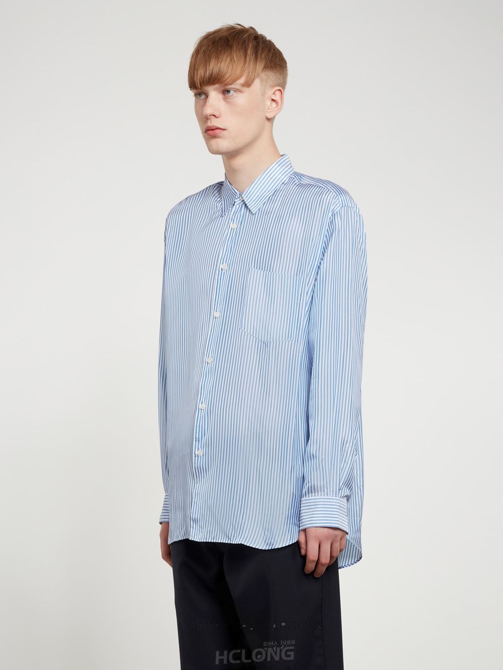 Comme Des Garcons CDG Shirt Forever - Weite Fit Gestreift Cupro Shirt Oberteile Blau | 50862-HCSE