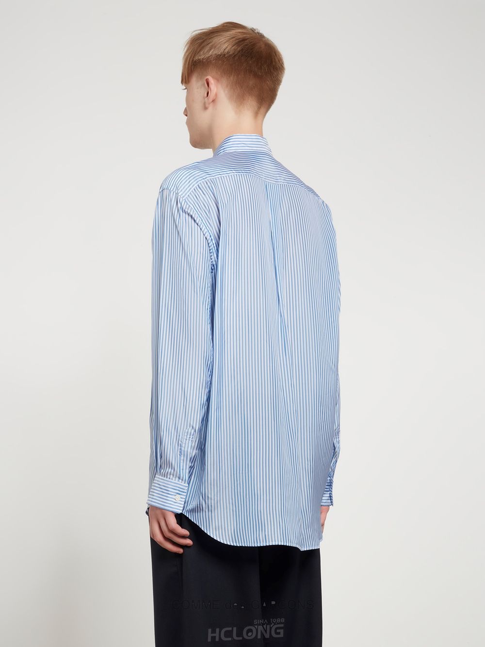 Comme Des Garcons CDG Shirt Forever - Weite Fit Gestreift Cupro Shirt Oberteile Blau | 50862-HCSE