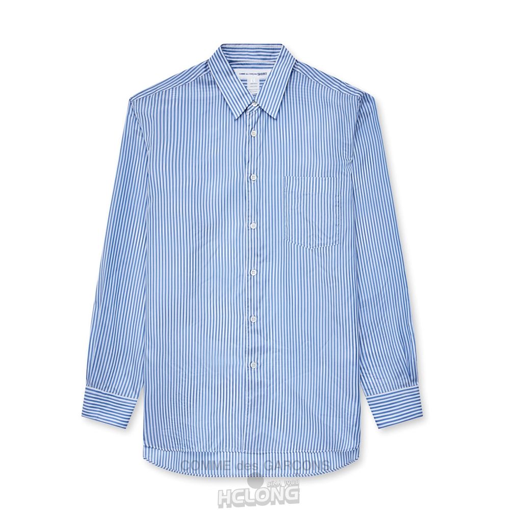 Comme Des Garcons CDG Shirt Forever - Weite Fit Gestreift Cupro Shirt Oberteile Blau | 50862-HCSE