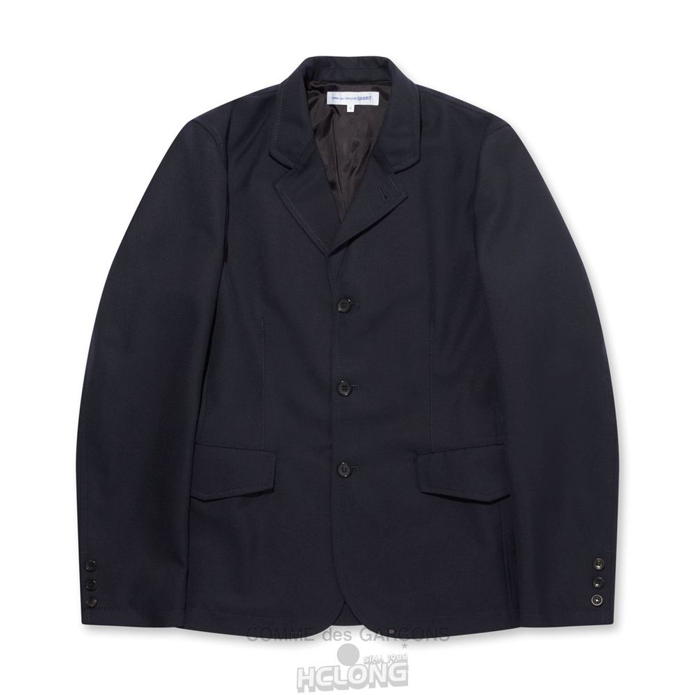 Comme Des Garcons CDG Shirt - Polyester Wolle Gabardine Jacket Oberbekleidung Navy | 93782-WVCZ
