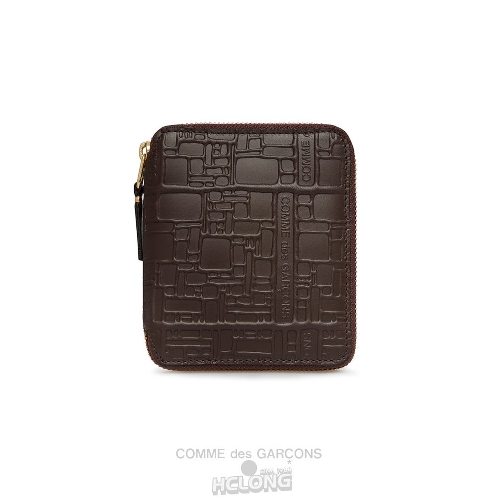 Comme Des Garcons CDG Wallet - Embossed Logo Full Zip Around Wallet - SA2100EL Embossed Logo Braun | 71039-MHPZ