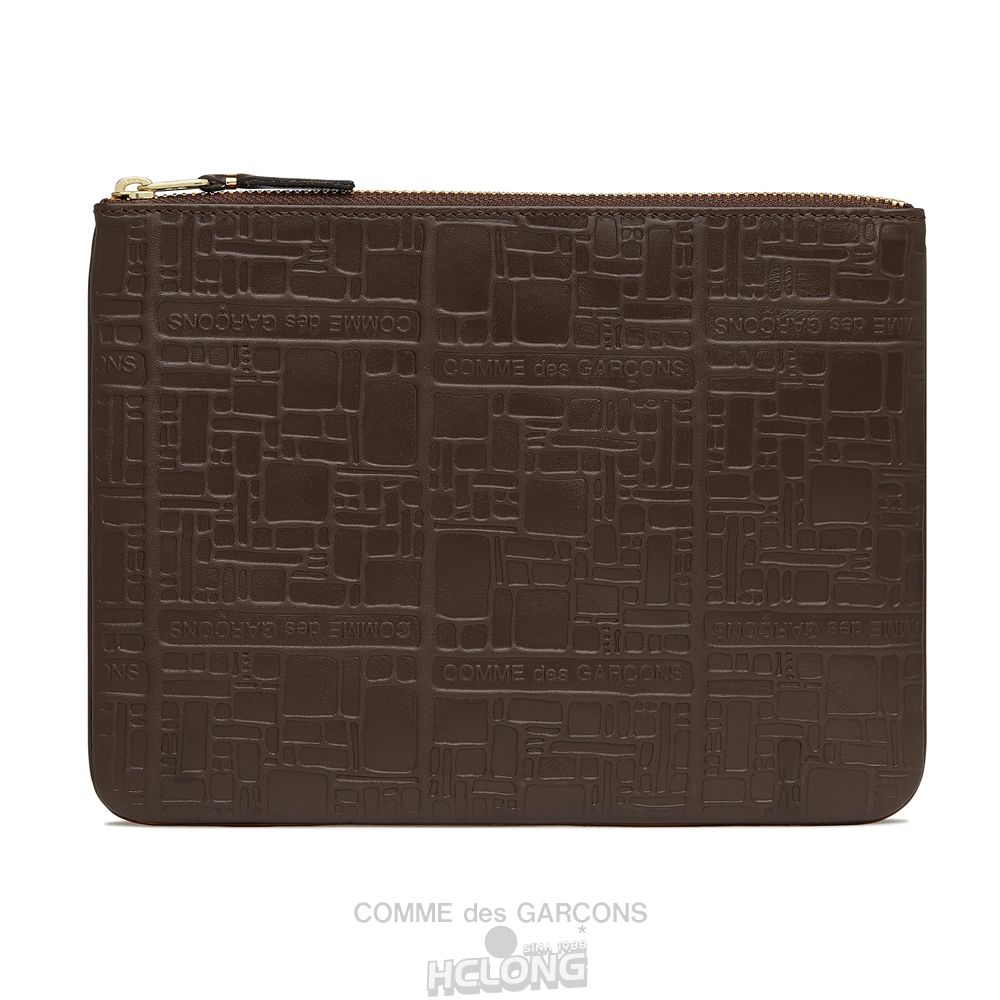 Comme Des Garcons CDG Wallet - Embossed Logo Zip Pouch - SA5100EL Embossed Logo Braun | 93760-VRQO
