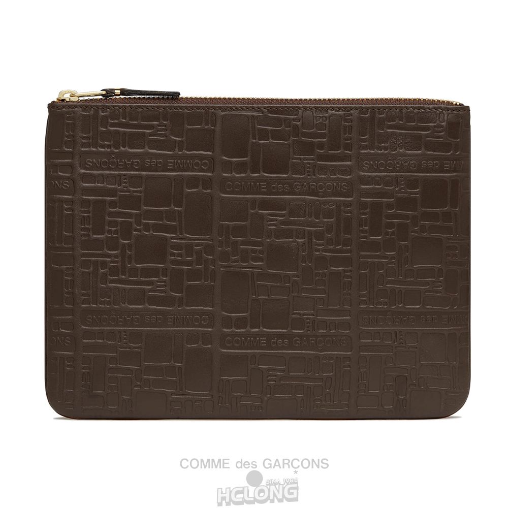 Comme Des Garcons CDG Wallet - Embossed Logo Zip Pouch - SA5100EL Embossed Logo Braun | 93760-VRQO