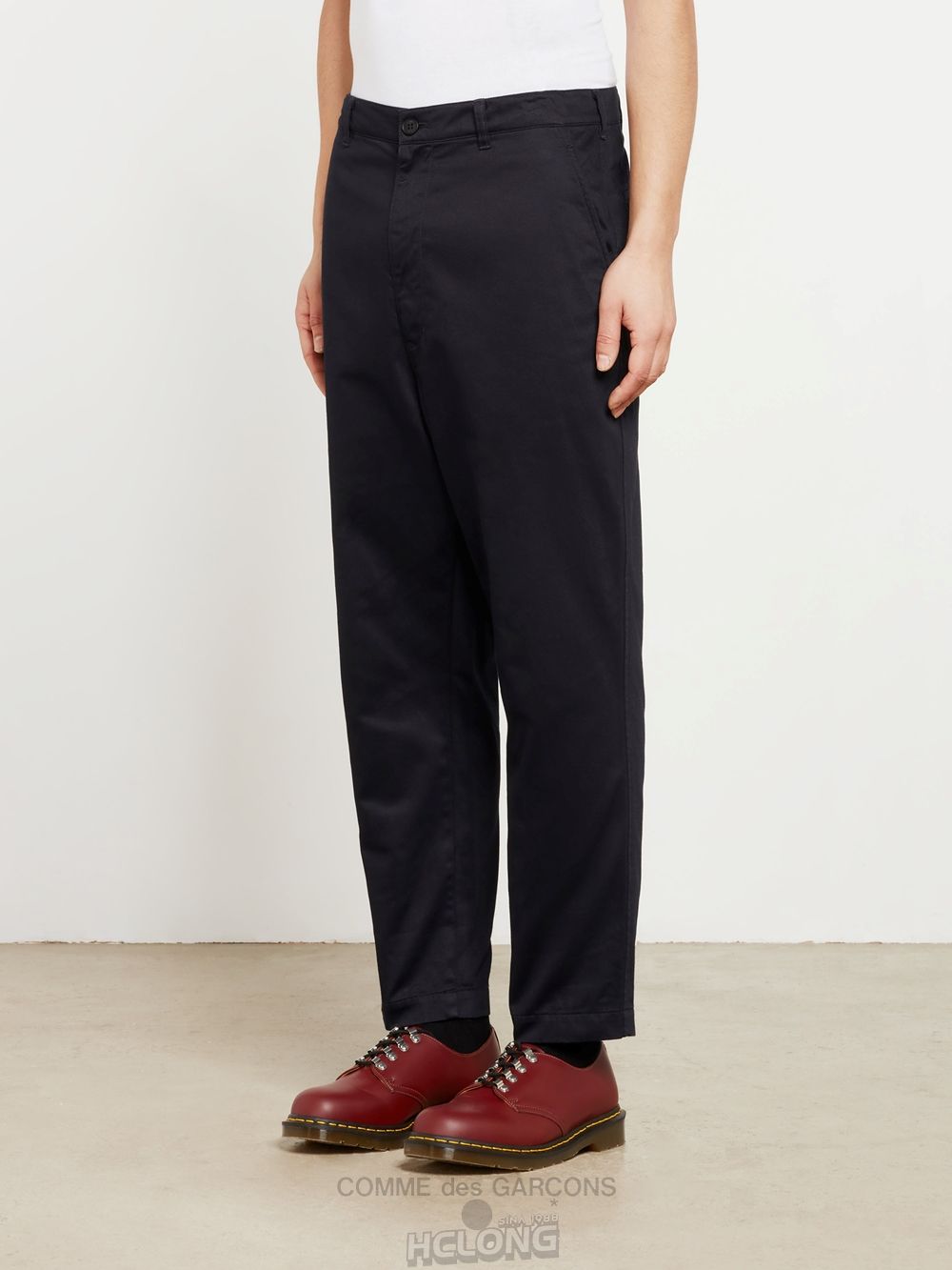 Comme Des Garcons Homme - Baumwoll Satin Pants Hose Navy | 40791-CFVN