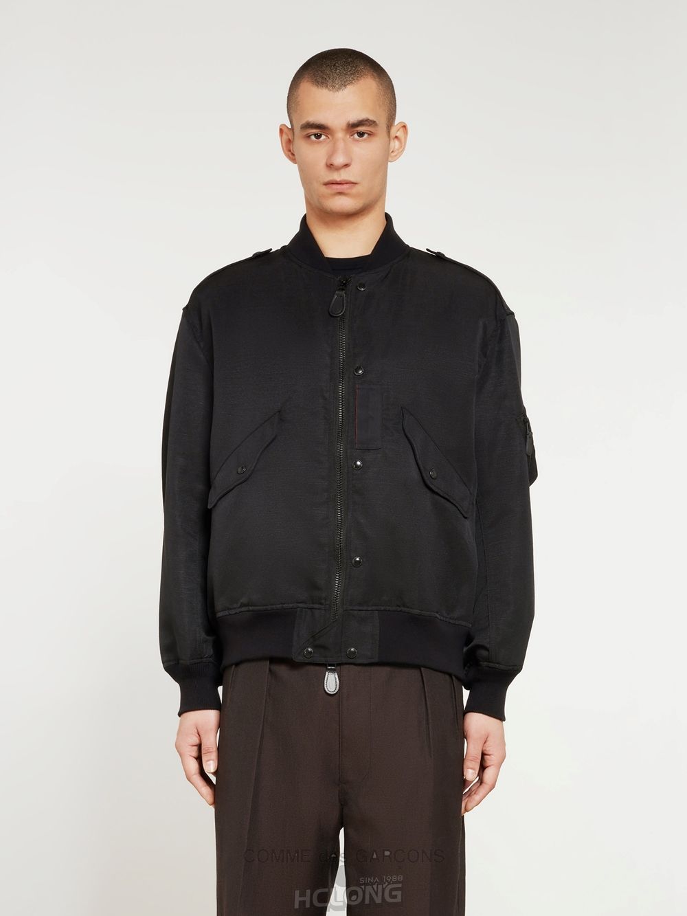 Comme Des Garcons Homme - Linen Polyester MA-1 Jacket Oberbekleidung Schwarz | 21379-EOGV