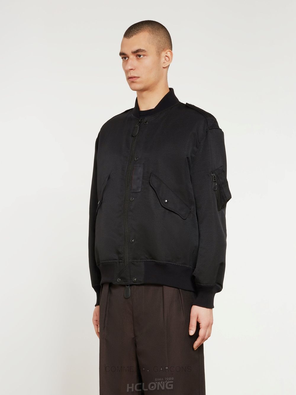 Comme Des Garcons Homme - Linen Polyester MA-1 Jacket Oberbekleidung Schwarz | 21379-EOGV