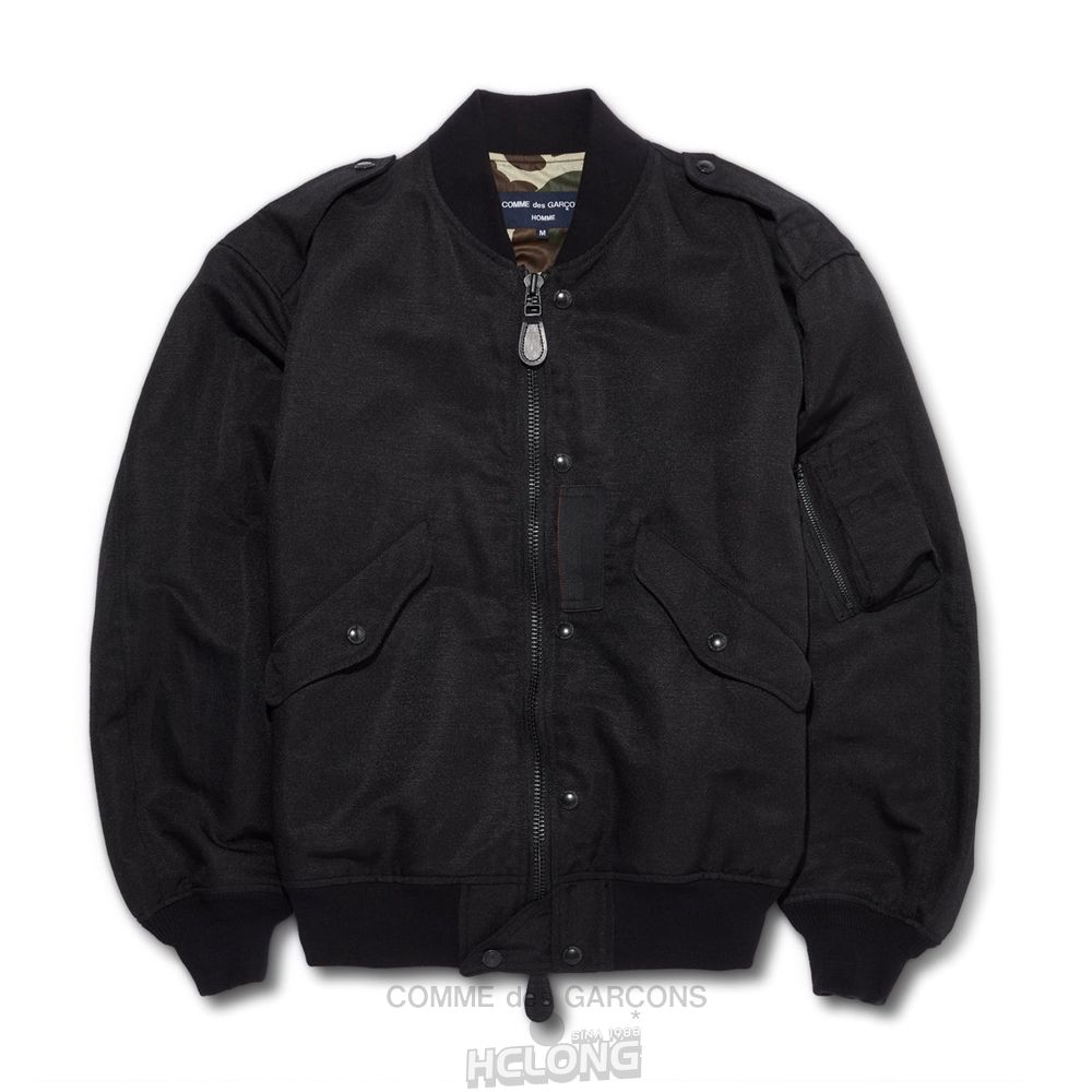 Comme Des Garcons Homme - Linen Polyester MA-1 Jacket Oberbekleidung Schwarz | 21379-EOGV