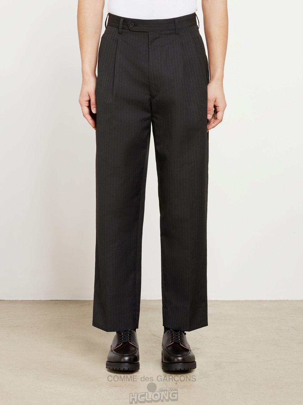 Comme Des Garcons Homme - Polyester Herringbone Pants Hose Black/Grey | 01964-MPRI