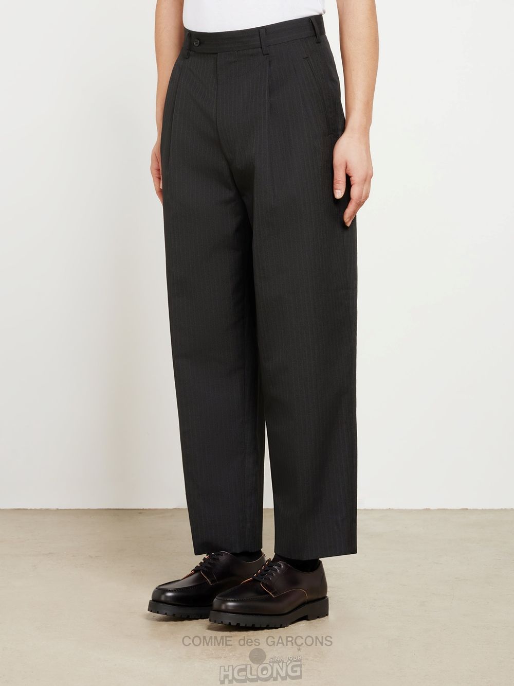 Comme Des Garcons Homme - Polyester Herringbone Pants Hose Black/Grey | 01964-MPRI