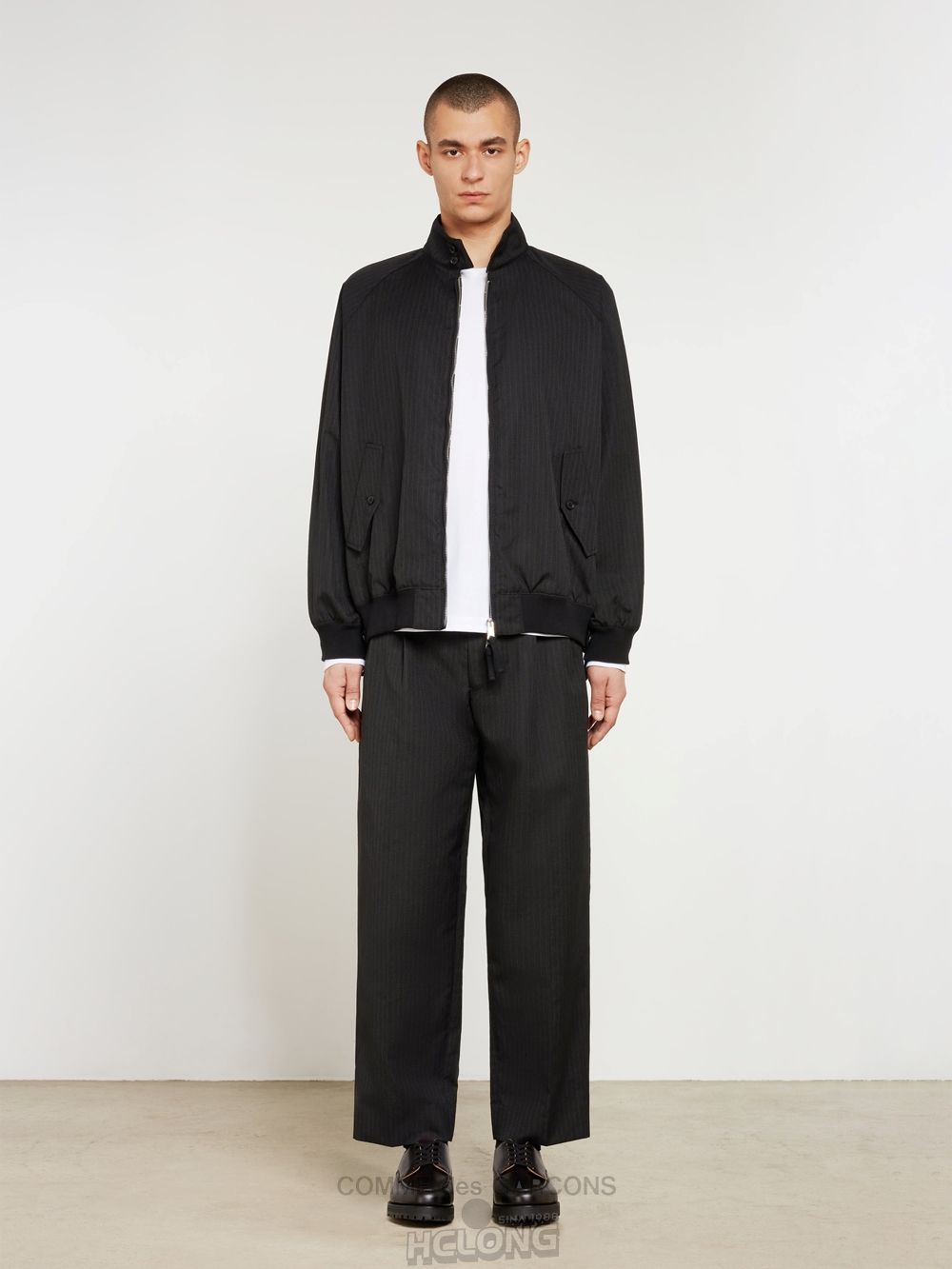 Comme Des Garcons Homme - Polyester Herringbone Pants Hose Black/Grey | 01964-MPRI