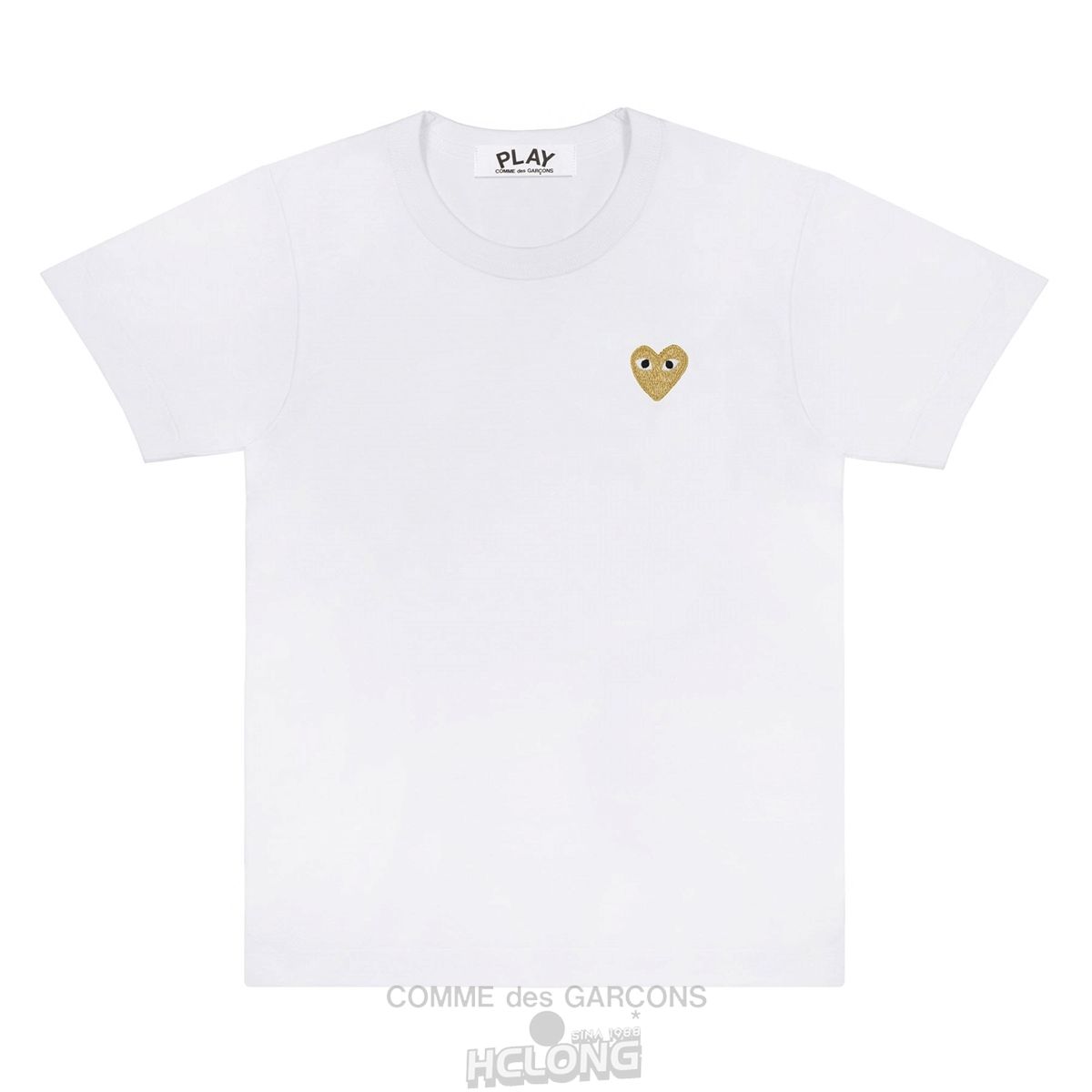 Comme Des Garcons PLAY Basic T-Shirt Gold Emblem Short Sleeve Weiß | 30975-RVPQ