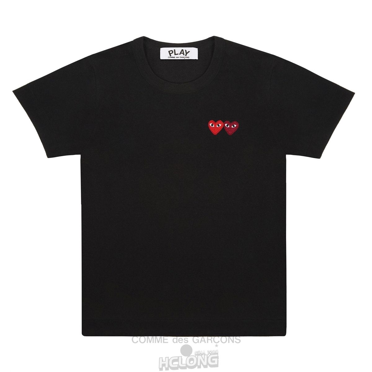 Comme Des Garcons PLAY Basic T-Shirt Two Emblems Short Sleeve Schwarz | 21079-LGUA