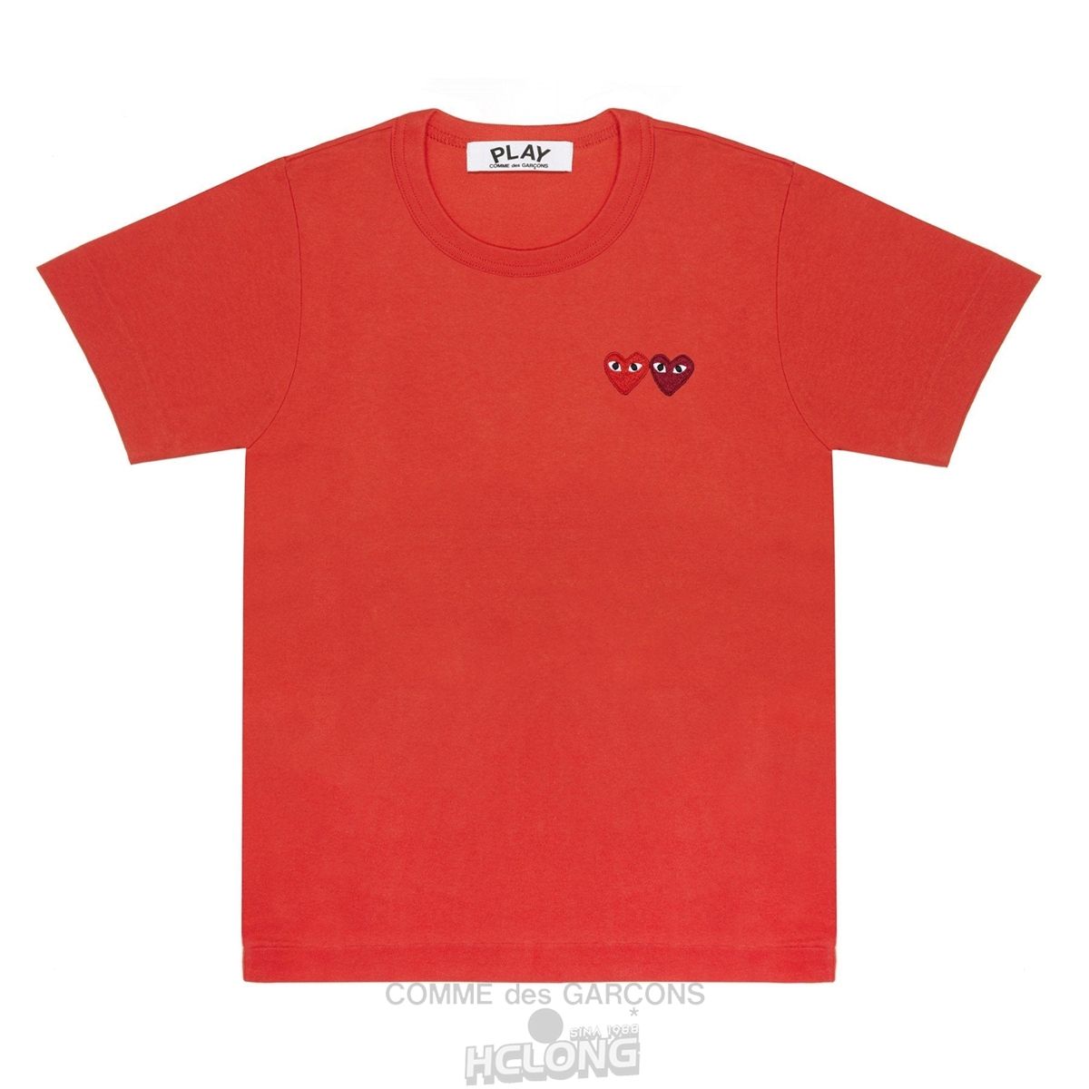 Comme Des Garcons PLAY Basic T-Shirt Two Emblems Short Sleeve Rot | 29501-PEUT