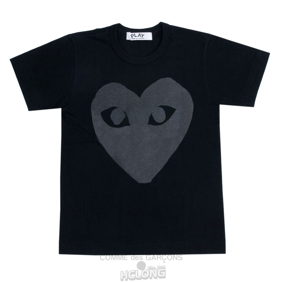Comme Des Garcons PLAY Black T-Shirt Black Heart Screenprint Short Sleeve Schwarz | 03674-JIVB