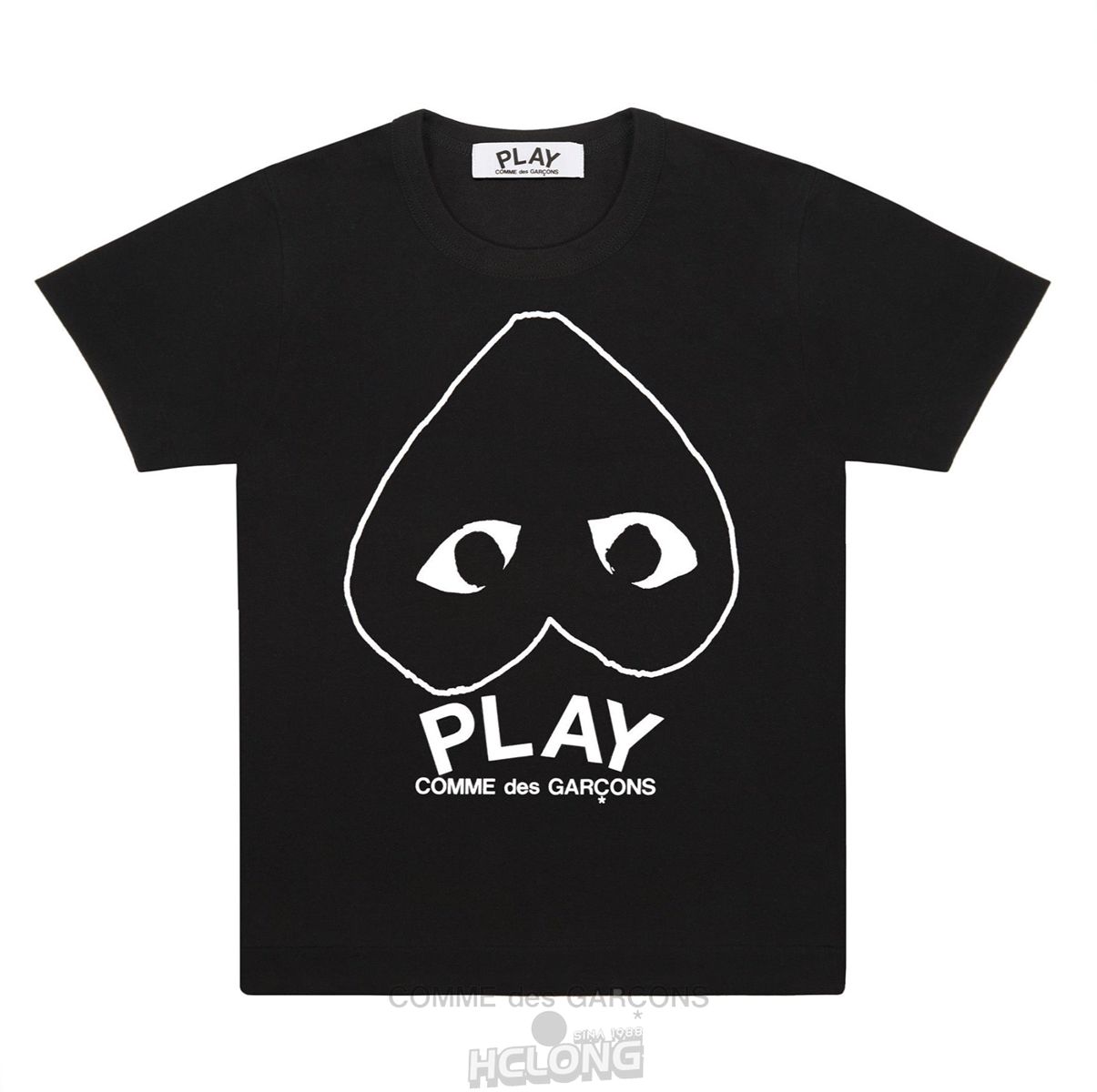 Comme Des Garcons PLAY Black T-Shirt with White Heart Outline Short Sleeve Schwarz | 09217-VTLA