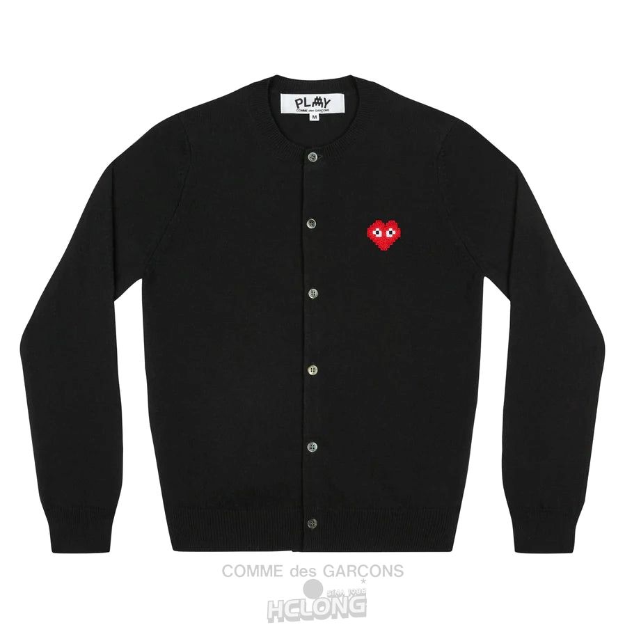 Comme Des Garcons PLAY Cardigan Invader Emblem Strickwaren Schwarz | 02938-SEWF