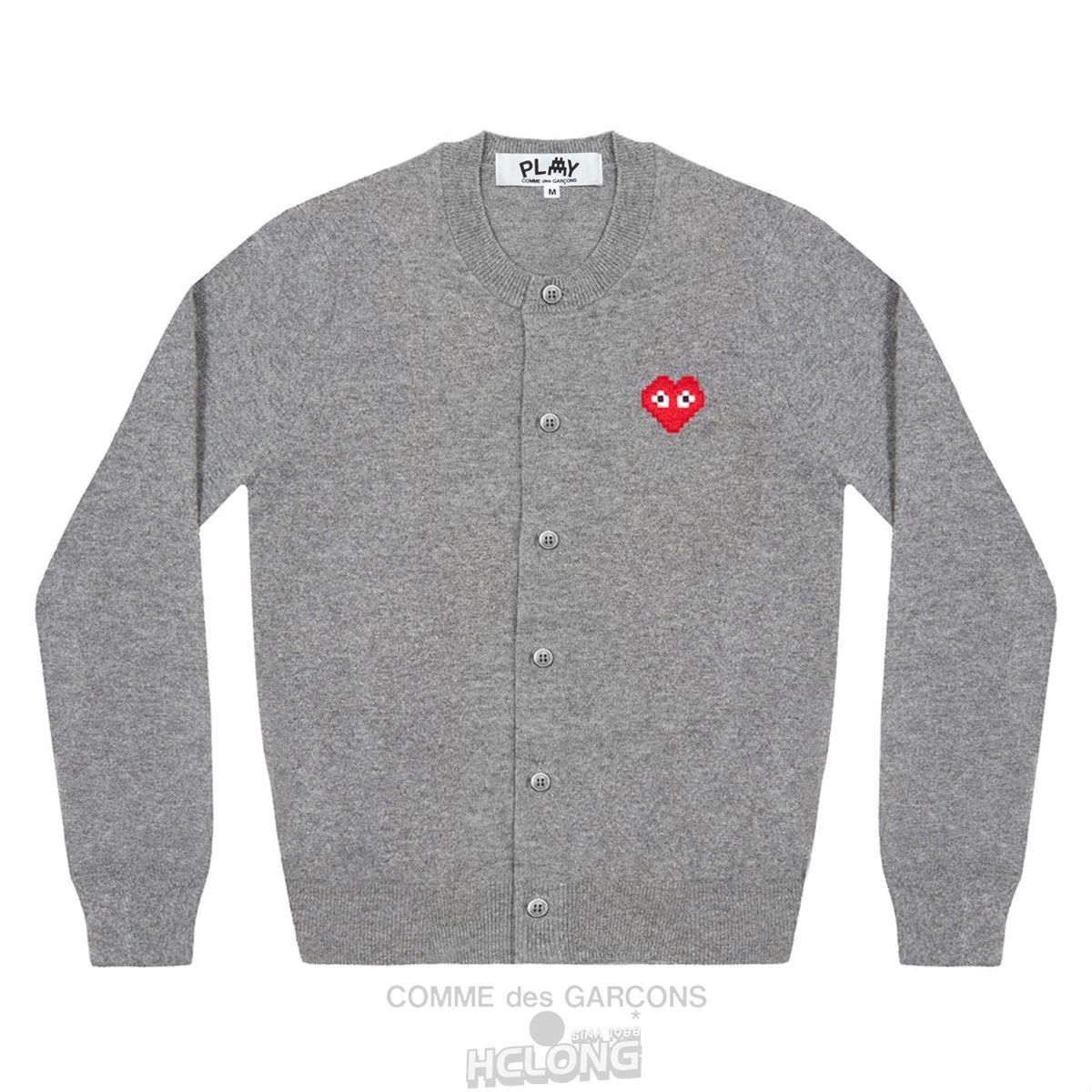 Comme Des Garcons PLAY Cardigan Invader Emblem Strickwaren Grau | 25903-YWNQ