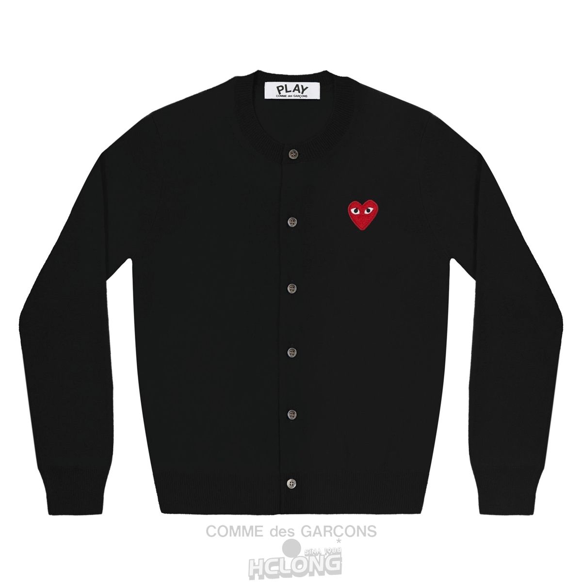 Comme Des Garcons PLAY Cardigan Red Emblem Black Strickwaren Schwarz | 01687-QAWG