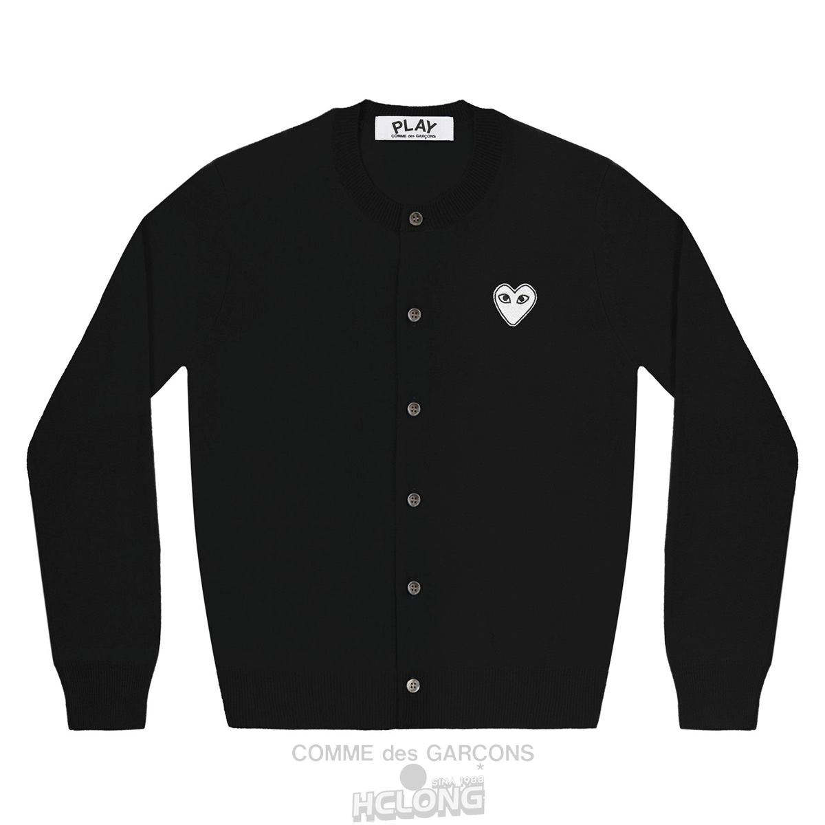 Comme Des Garcons PLAY Cardigan White Heart Black Strickwaren Schwarz | 45803-FCJP
