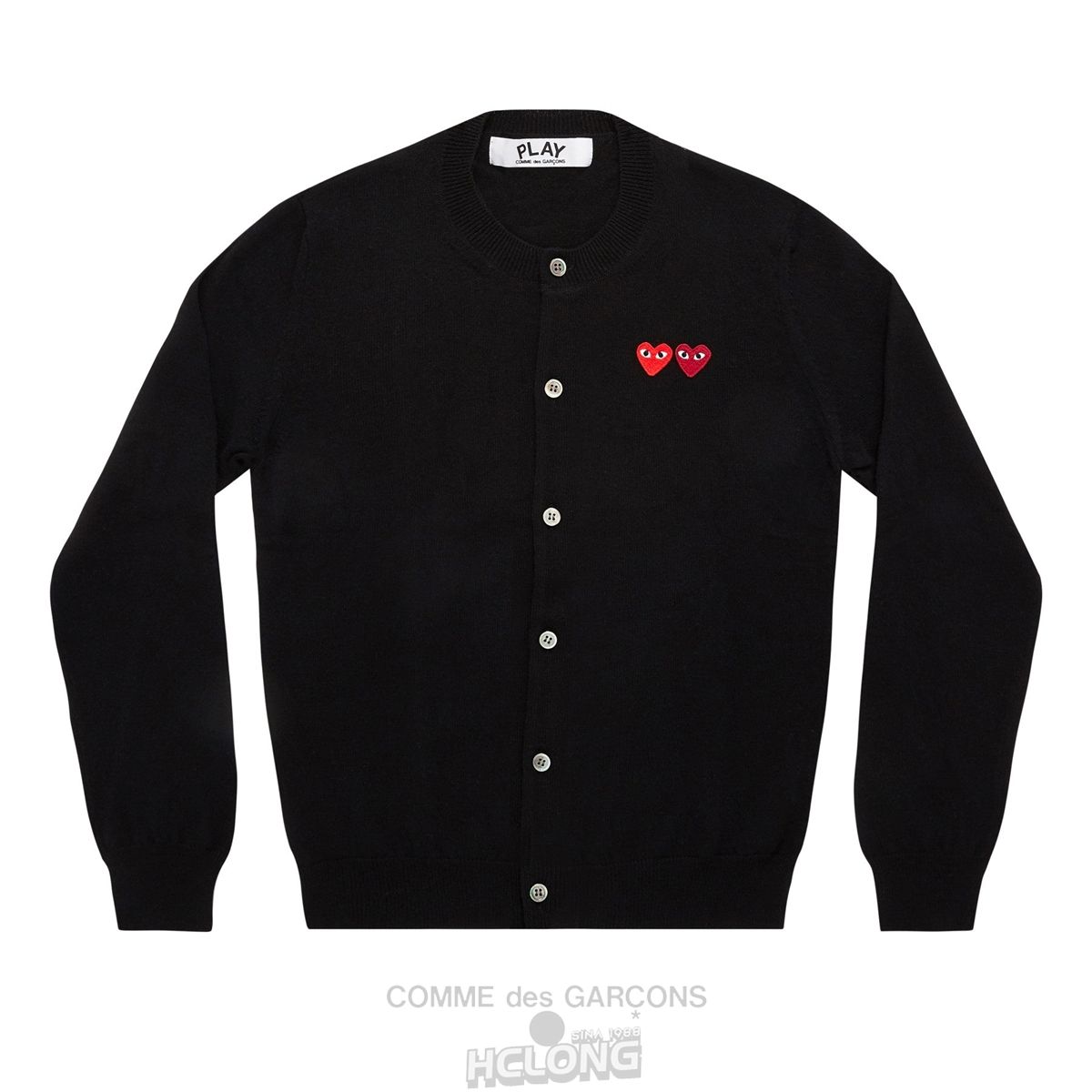 Comme Des Garcons PLAY Cardigan with Double Emblems Strickwaren Schwarz | 24615-ILQR